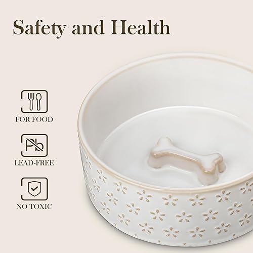 Miniatura 4 de MALACASA Cuenco de cerámica para perros, 3.5 tazas o 32 onzas, plato de agua para razas de mudium, cuenco para mascotas apto para lavavajillas y