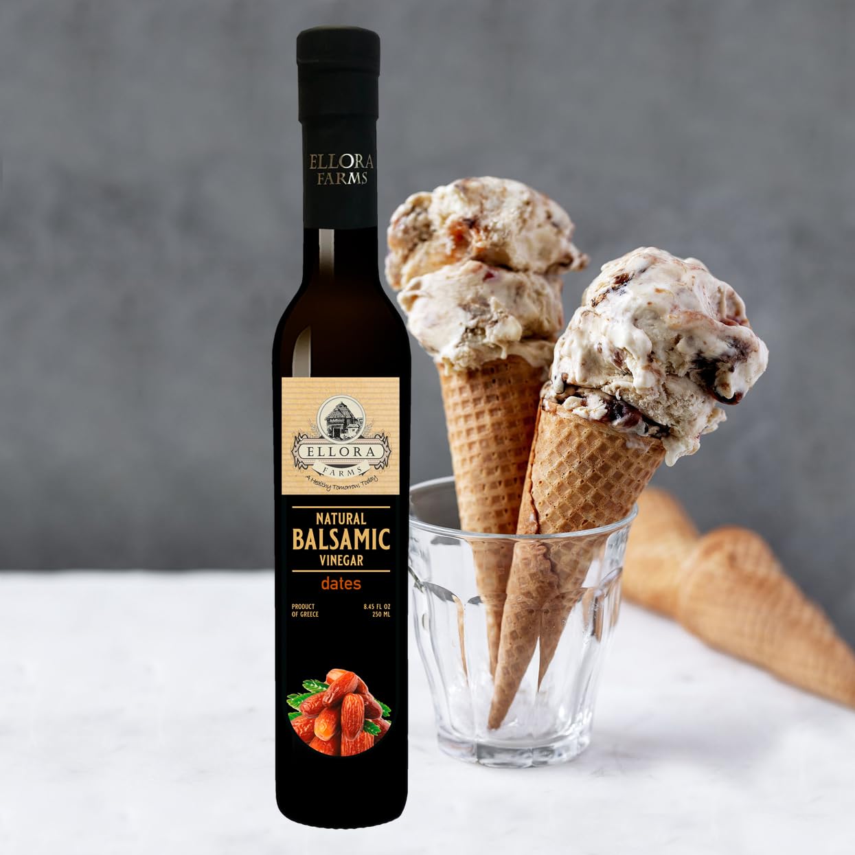 Ellora Farms, Combo Pack of Plain, Pomegranate, Orange and Dates Infused Balsamic Vinegars, Thick and Creamy, No- Additives, No-Added Sugars, Glass Bottles, Pack of 4