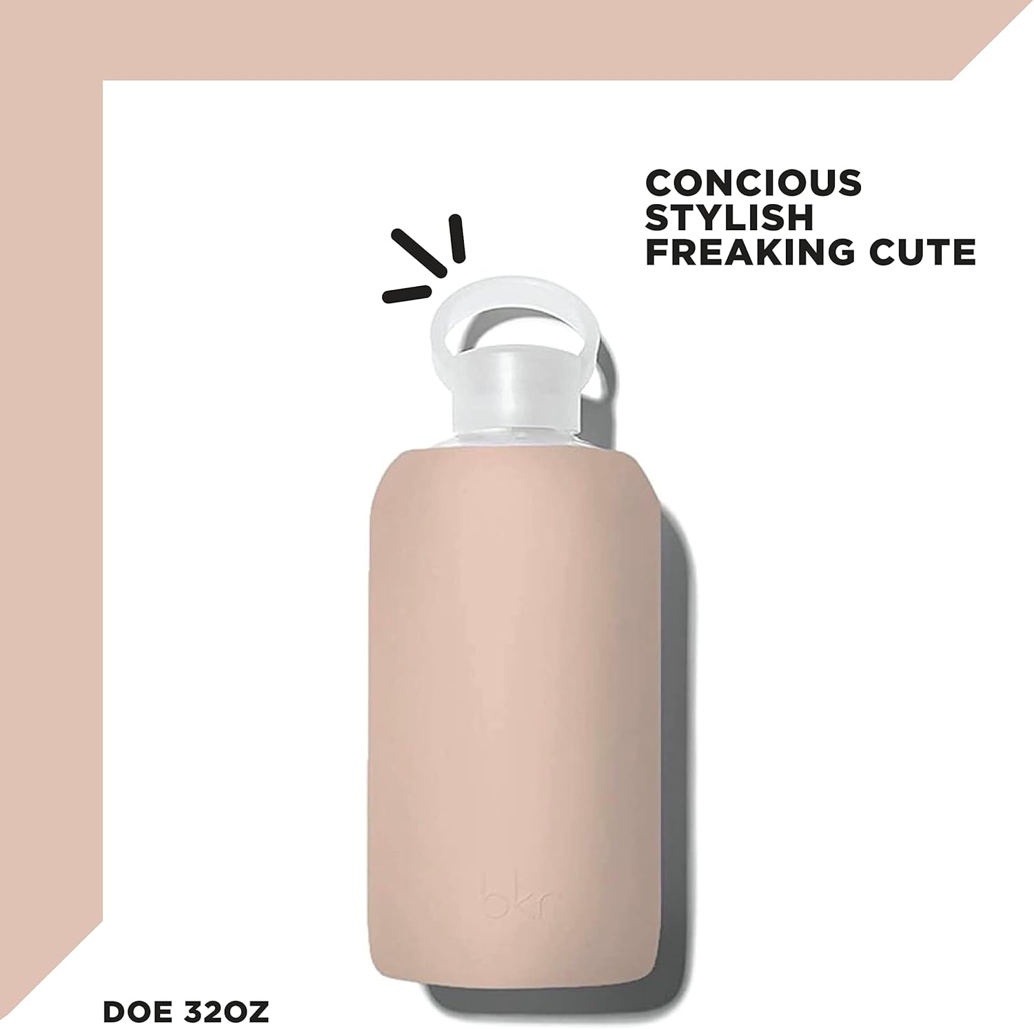 bkr - Big Smooth - Reusable Glass Water Bottle - Leakproof, Durable, Workout & Travel Friendly, Carrying Loop - Dishwasher Safe - Removable Silicone Sleeve - BPA Free - 1L (32 oz)