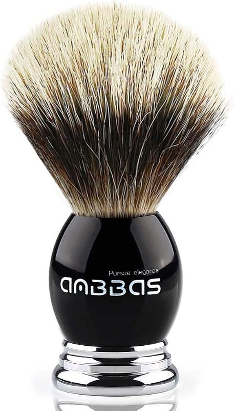 Pincel de barbear Anbbas com pelo de texugo Silvertip, cabo preto de resina e liga metálica