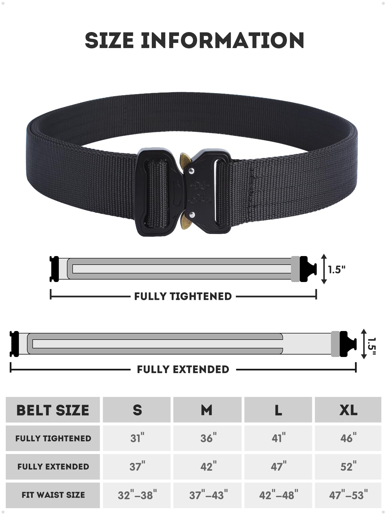 AIKATE Men Tactical Belt, Quick Release Battle Belt, Heavy Duty Stiffened 2-Ply 1.5” Nylon Military EDC Belt