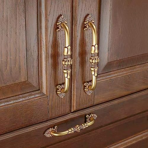 Miniatura 5 de CcHhyyt Paquete de 2 tiradores de latón de 3-34 pulgadas con patrón floral antiguo, tiradores de cajón de latón macizo, accesorios de cocina,