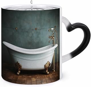 Vintage Bathtub Color Changing Mug Heart-Shaped Handle Mugs Fashionable Tea Cup Coffee Cup Popular Tumbler And Cups For Office Workers Mug & Unique Gift Giving Teacup