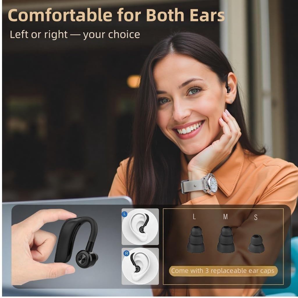 Cuffie Bluetooth 5.4, Auricolare Mani Libere con 22 Ore di Autonomia, Microfono con Cancellazione Rumore, IPX4, Auricolare Bluetooth Singolo per Ufficio, Lavoro, Guida e Sport