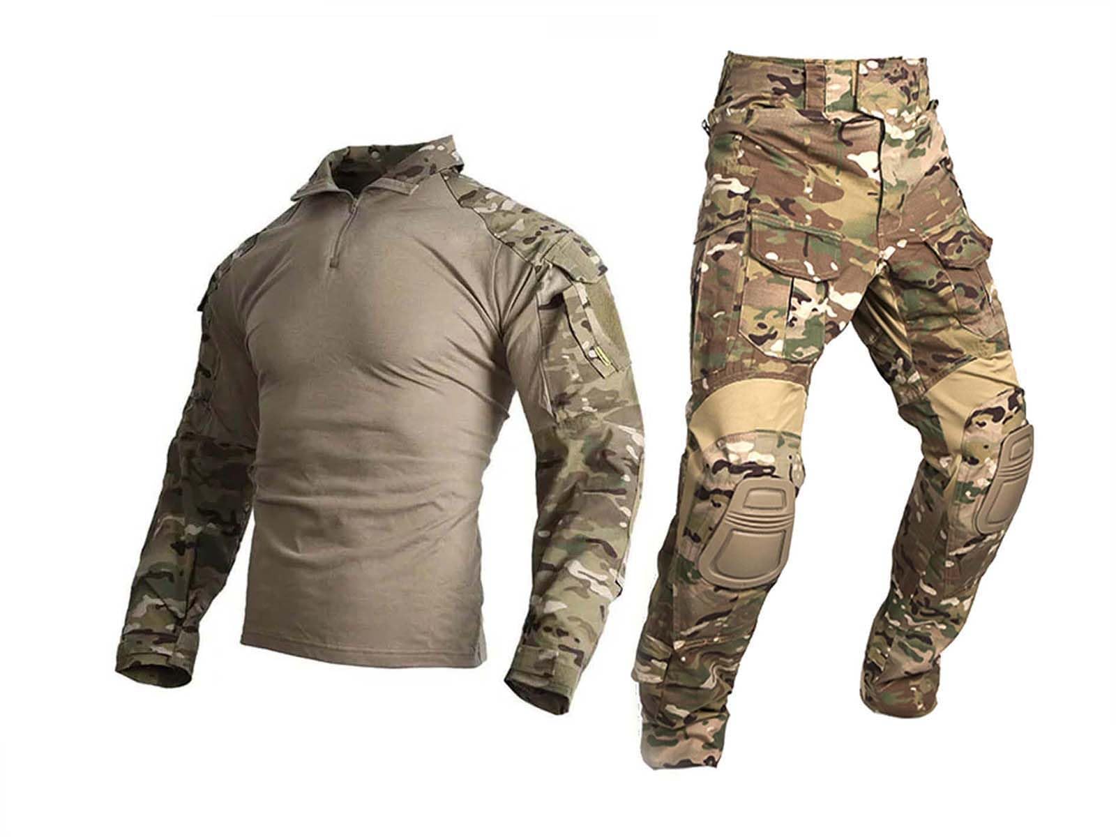 Men Military Airsoft Paintball BDU Uniform Combat Gen3 Tactical Uniform with Knee Pad Multicam MC
