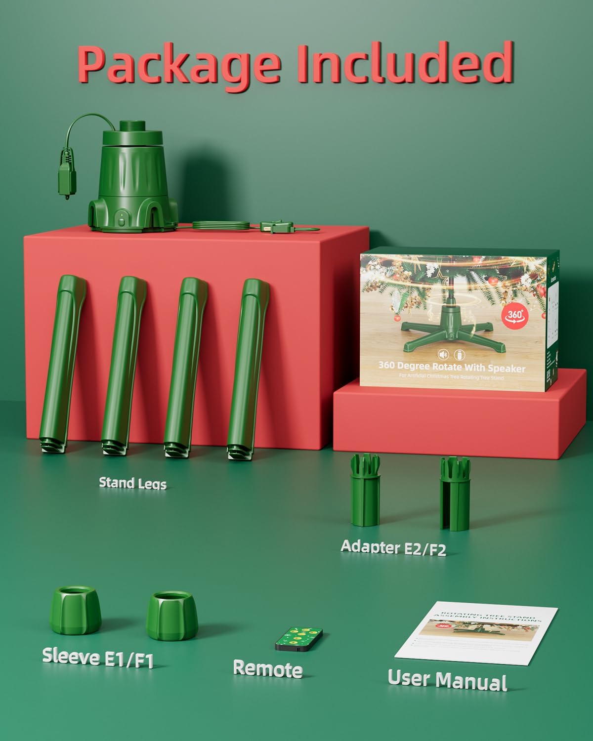 Musical Rotating Christmas Tree Stand with Memory Function, Built-in 6 Outlets 800W, Anti-tilt Noiseless 360 Degree Spinning Stand with Remote and Speaker, Up to 9ft 120 lb Artificial Trees