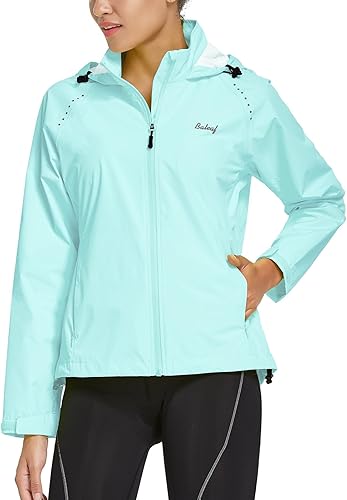 Miniatura 2 de BALEAF Chaquetas impermeables para mujer, cortavientos resistentes, para correr, ligeras, reflectantes, plegables, con capucha