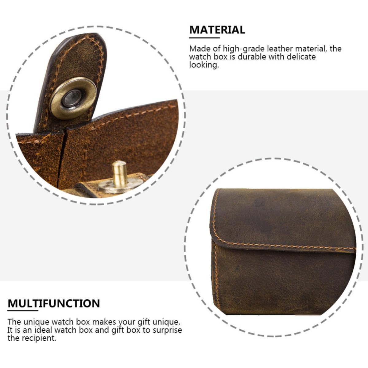 Zerodeko Caja de Reloj de Cuero Retro Cierre Redondo para Proteger Relojes y Joyas, Diseño Clásico y Elegante para Uso Personal y Viaje