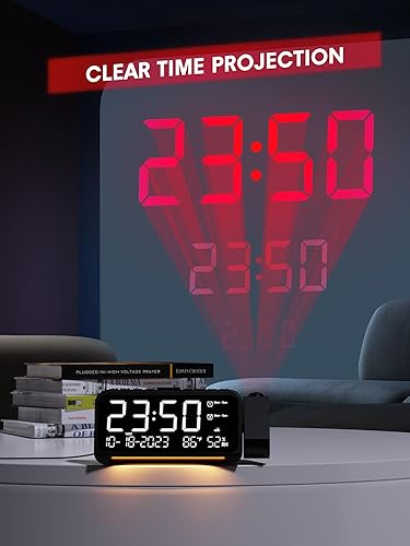 Miniatura 3 de Reloj despertador de proyección con luz nocturna, fecha, temperatura, pantalla de humedad, proyector de reloj digital en la pared del techo con