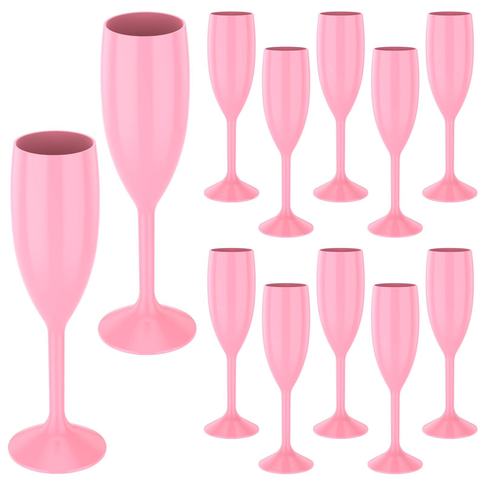 Plastic Champagne Flute Glass Elegant Easy to Clean Pink Shatterproof Toasting Drinking Cup for Wedding Essentials Anniversary Birthday Party Bridal Shower New Years Eve Catering(12pcs)