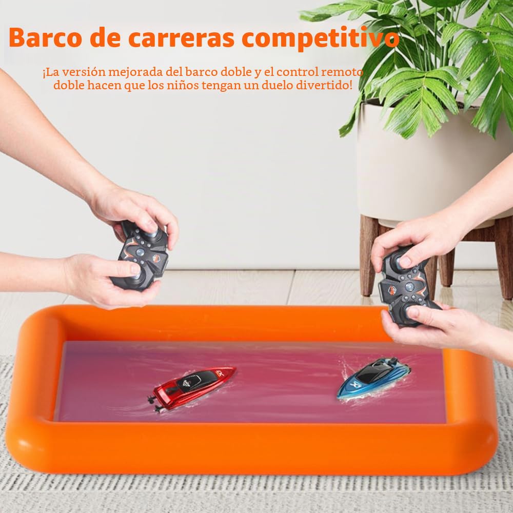 OBEST 2 Piezas Mini Barco Teledirigido, RC Barcos de Carreras con Piscina Inflable, 2.4GHZ Lancha de Control Remoto Eléctrico RC Barco Verano, Boat Juguete de Piscina para Niños a Partir de 8 Años