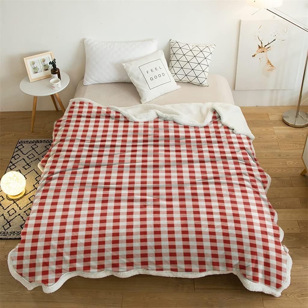 White Red Plaid Simple Sherpa Blanket Thick Velvet Flannel Bedspreads Office Nap Throw Sofa Cover Bedding