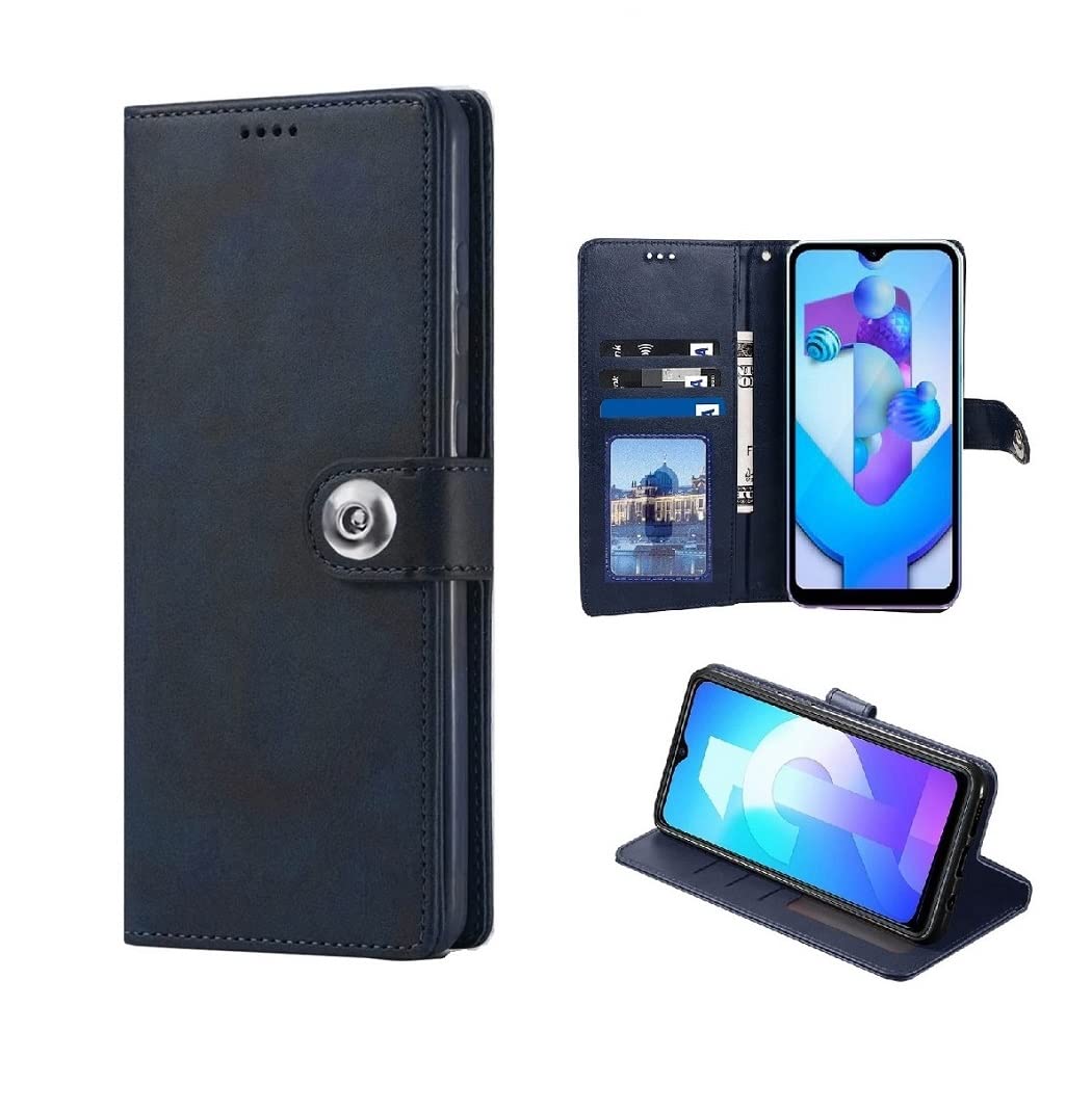 Fastship Genuine Matte Leather Finish Flip Cover for Infinix X6825 / HOT 20Play | Inside Back TPU & Inbuilt Stand | Wallet Stylish Button Magnetic Closure for Infinix HOT 20 Play - Navy Blue (B0BR2PG9MW) Amazon Price History, Amazon Price Tracker