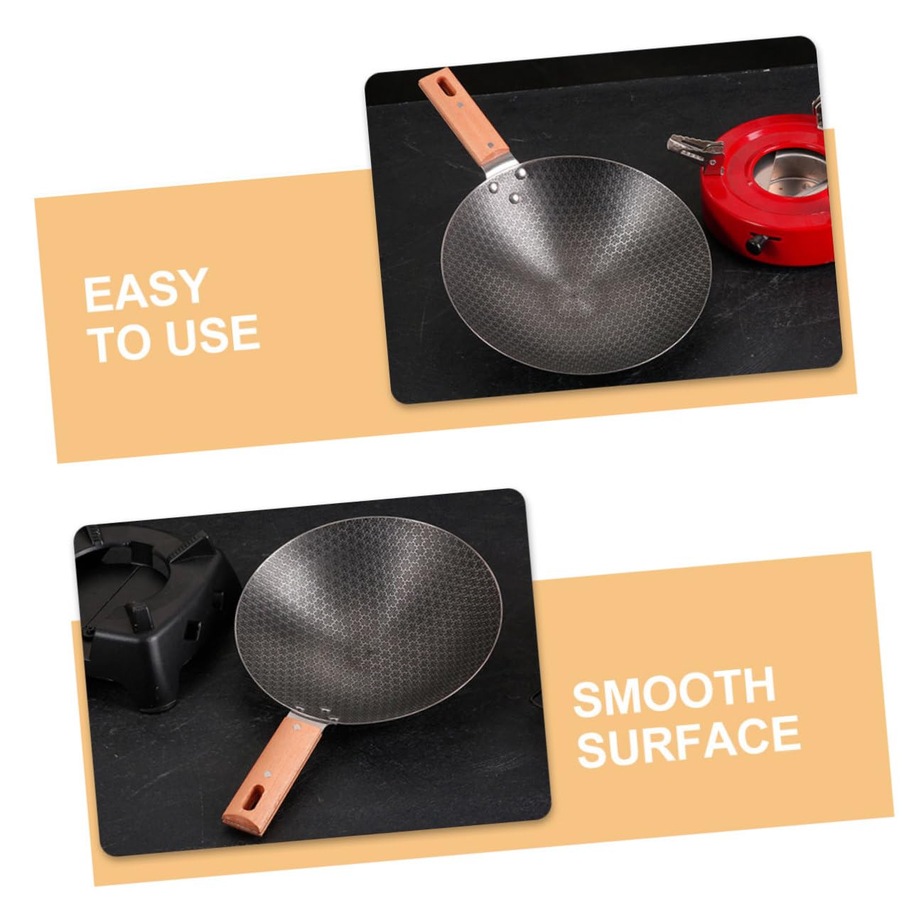 Wok da Esterno Rotondo in Ferro e Legno Stile Giapponese | Superficie Liscia, Pulizia Rapida, Design Semplice e Linee Fluide, per Hotel e Uso Outdoor