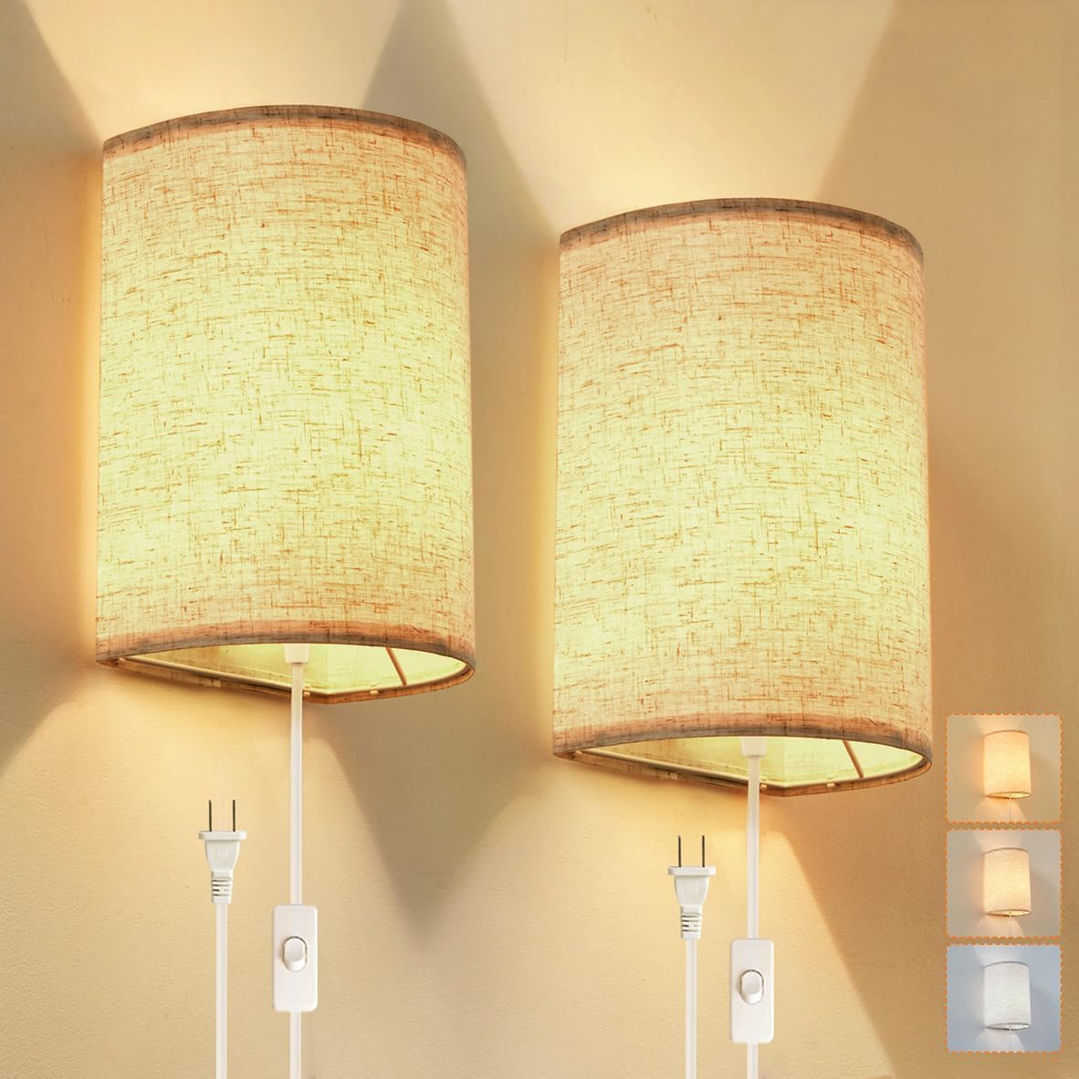 RETZLA Plug in Wall Sconce, 3 Colors Wall Sconces Set of Two, Industrial Plug in Wall Light, Wall Sconce Lighting On/Off Switch Vintage Wall Lamp for Bedroom Living Room Hallway Porch