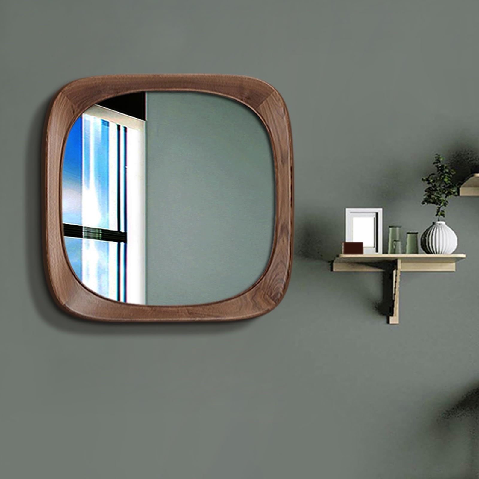 Specchio da Trucco retrò da 60 Cm/80 Cm, Specchio da Parete Quadrato con Cornice in Legno, per Camera da Letto, Ingresso, Sala da Pranzo(Black,60 * 60cm/23.62 * 23.62in)