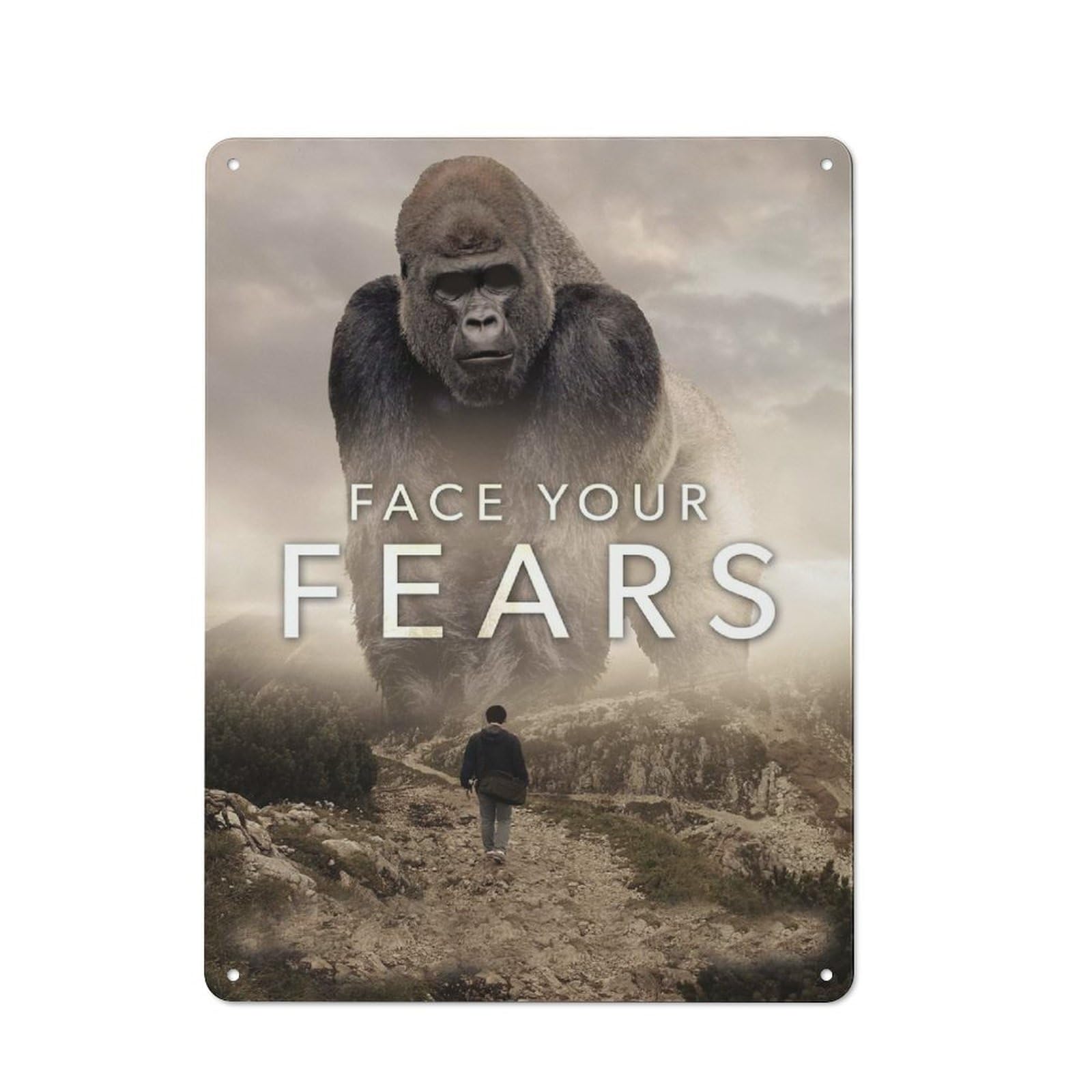 Junmoney Style-3 Face Your Fears Gorilla Retro Metal Wall Sign 40X30cm For Living Room Or Hallway, For Collectors Decorating Living Rooms And Hallways