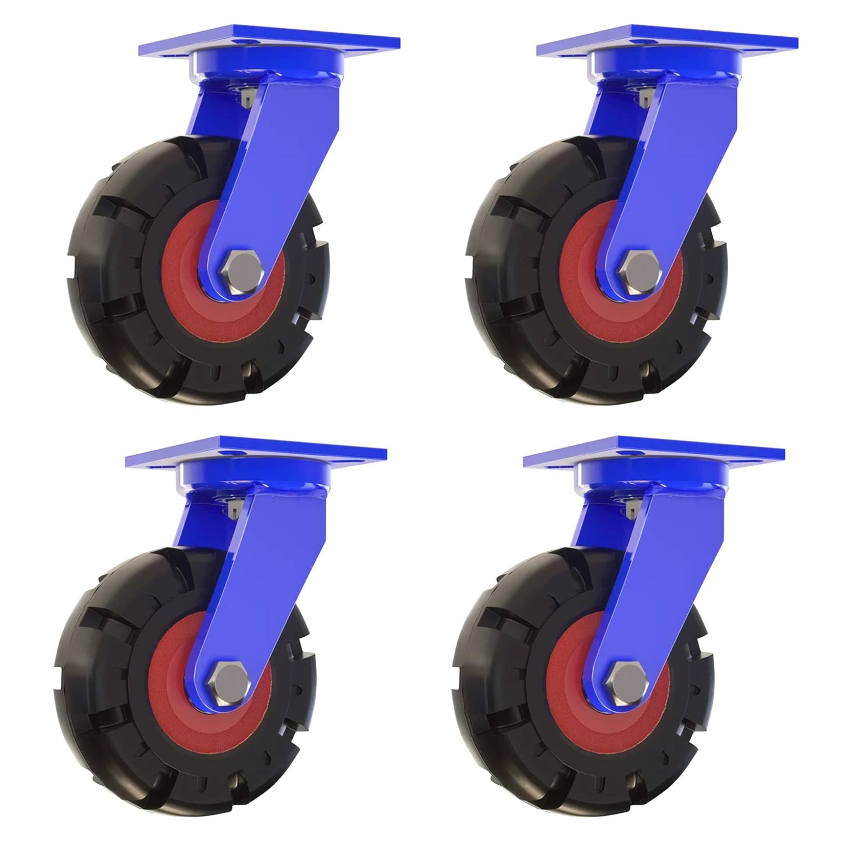 GYEQXKT Heavy Duty Swivel Caster Wheels Set of 4 2000 lbs Load Capacity Solid Rubber with Dual Locking Brakes for Industrial Equipment Heavy Machinery and Furniture Mobility