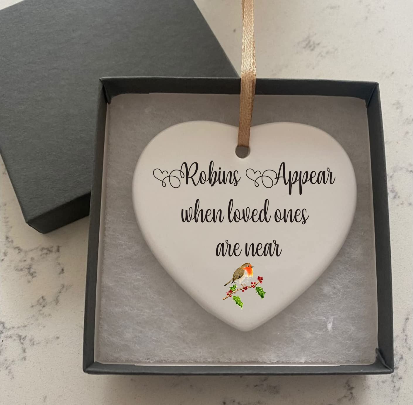 Robins Appear Loved Ones Quote Ceramic Heart With Gift Box Plaque Gift Sign cr23