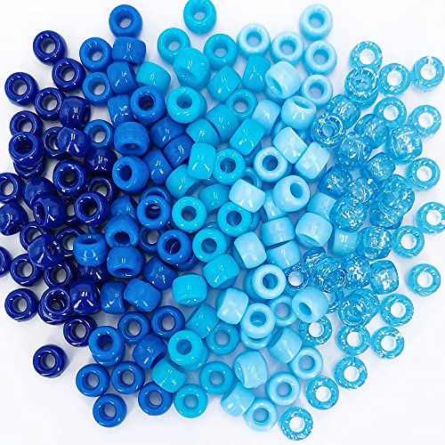 MIIIM 1000PCS 6x9mm Pony Beads Bulk 5 Styles Blue Pony Beads for Bracelets Making Kit Kandi Hair Braids Crafts for Jewelry Making (Blue)
