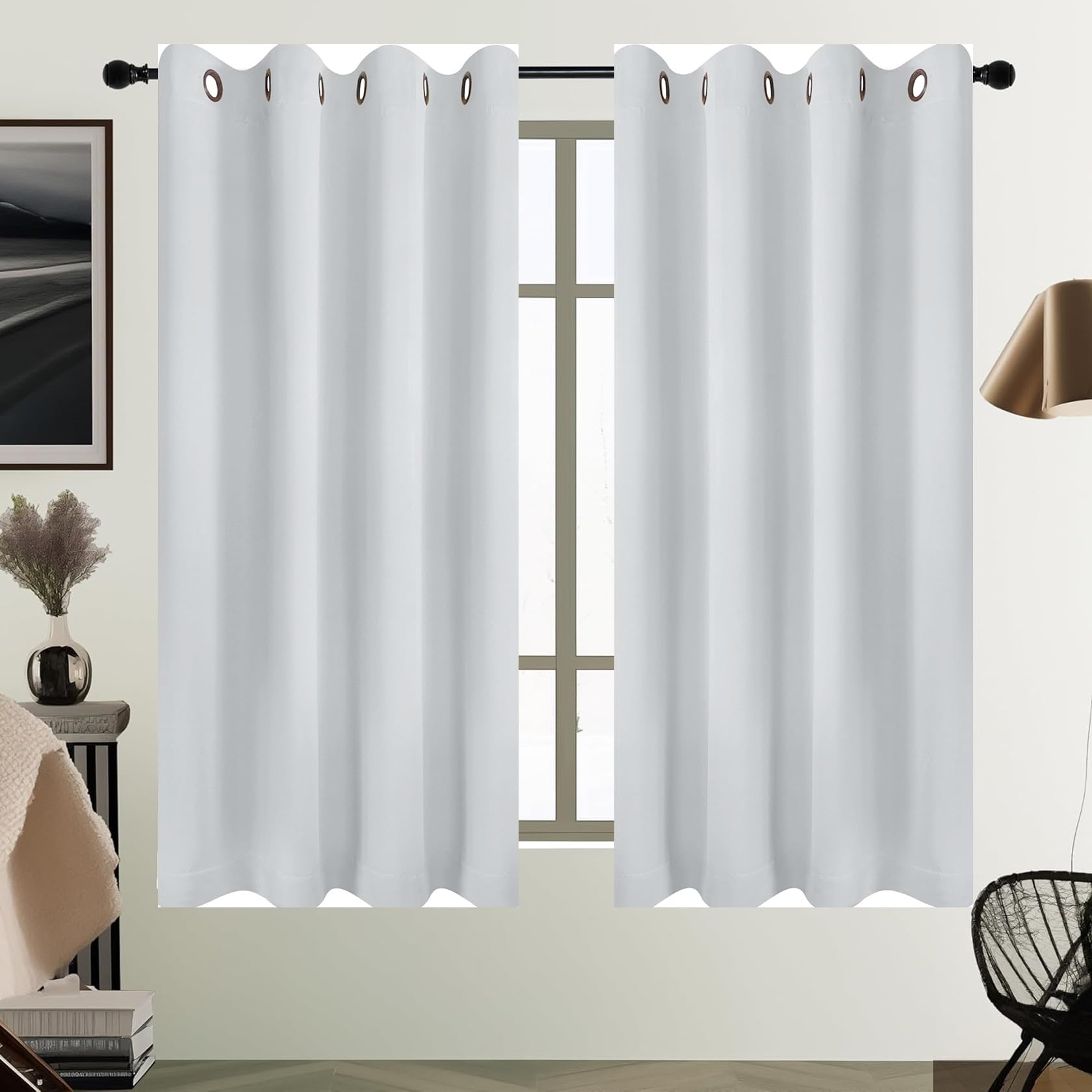 Rideaux occultants 200x115 cm isolant anti-froid et thermique blanc pour chambre