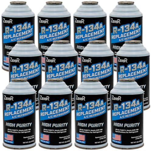 ZeroR High-Purity R134a Replacement Refrigerant Eco-Friendly 100% Natural Hydrocarbon A/C Recharge Gas Compatible with R134a Systems 12 Cans (6 oz Each)