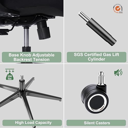 Miniatura 7 de Silla de oficina ergonómica, silla de oficina de malla de 350 libras con lumbar ajustable, silla de escritorio de computadora con respaldo alto con