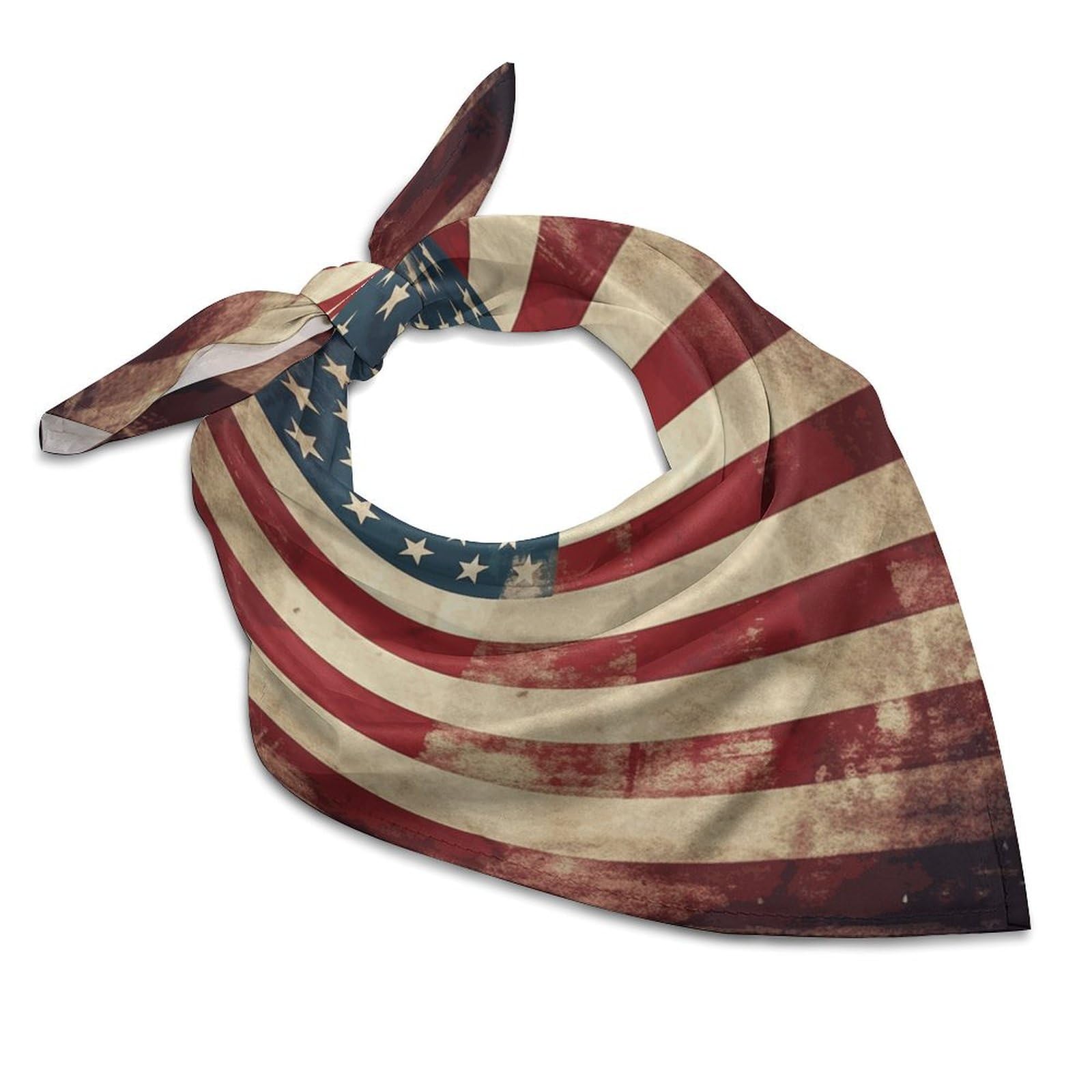 HETVBNS Square Head Scarf Silk Like Neck Scarf Vintage American USA Flag Satin Bandanas Sleeping Hair Scarfs Fashion Silk Feeling Scarfs Boho Headwear Kerchief 18"×18", Vintage American Usa Flag, 18×