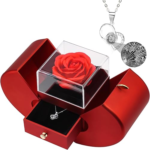 Eternal flower Preserved Real Rose-Crystal Necklace Handmade Fresh Rose Love Heart Pendant Necklace Jewelry GiftsMothers Day Valentines Day Gifts