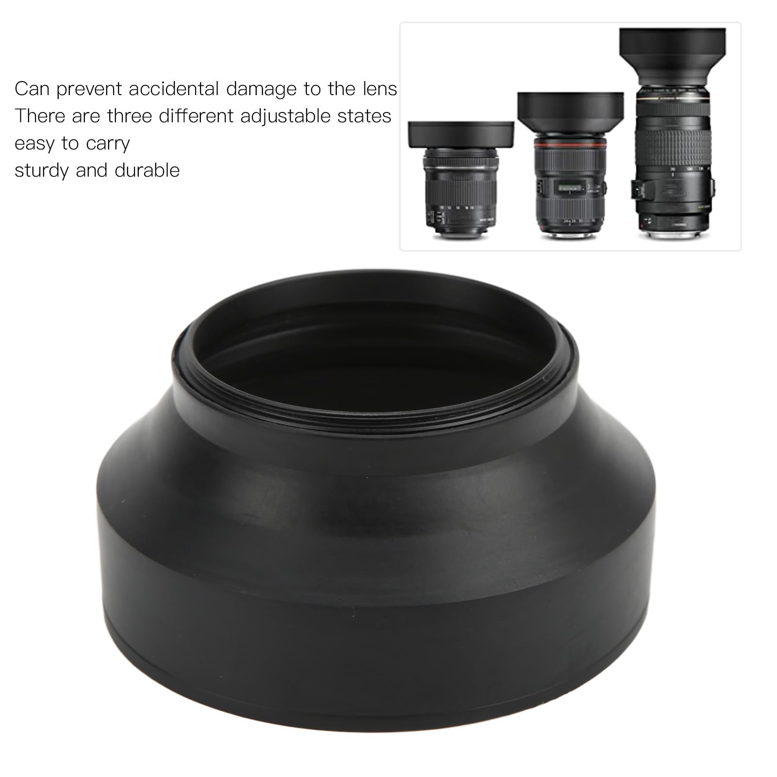 Paraluce in gomma morbida da 62 mm, paraluce universale pieghevole 3 in 1 per fotocamera con 3 diversi stati regolabili, paraluce da 62 mm (62 mm)