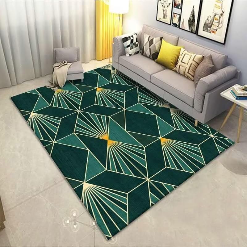 Tapis lavable vert de salon au design géométrique et finitions durables 160x230