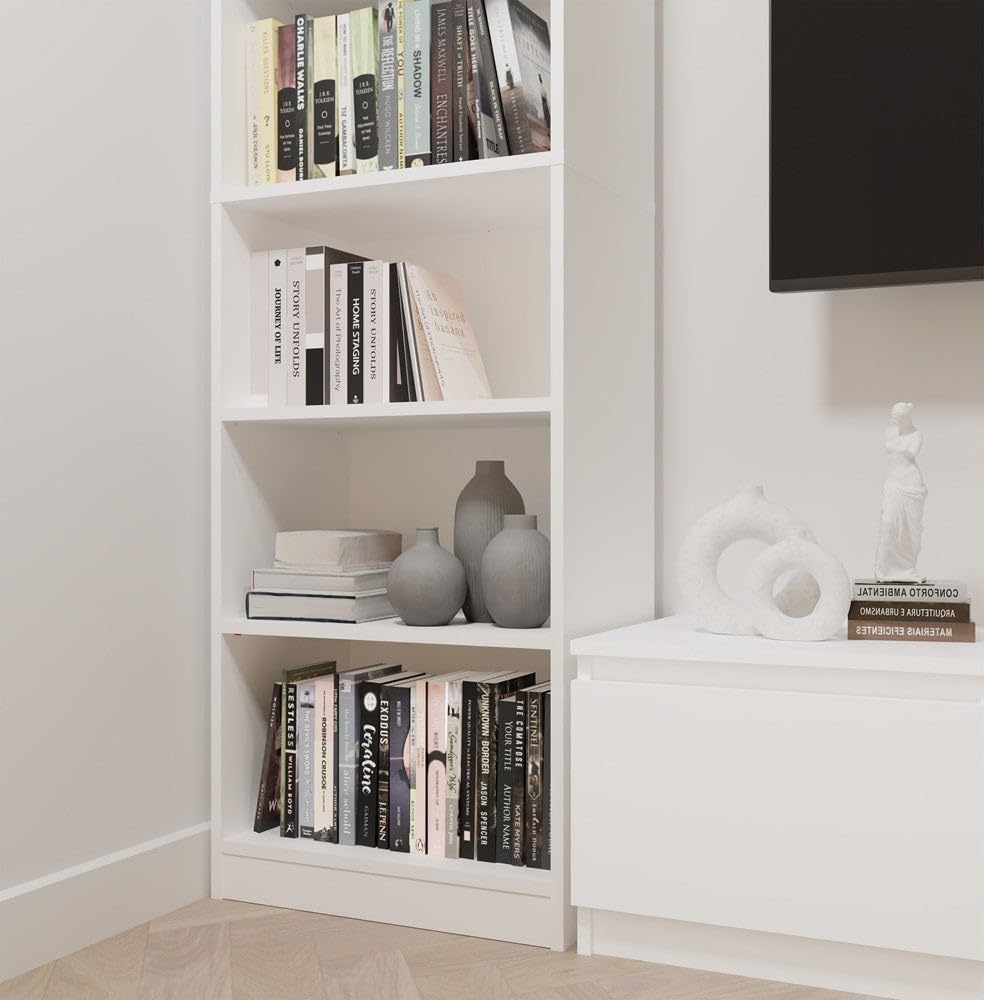CDF Libreria Scaffale Colonna Ufficio Ripiano Libro Raccoglitore Bianco | 6 ripiani, pannello truciolare 16 mm, finitura opaco, 50x32x183 cm, montaggio fai da te, peso 28,5 kg, moderno, stretto, alto