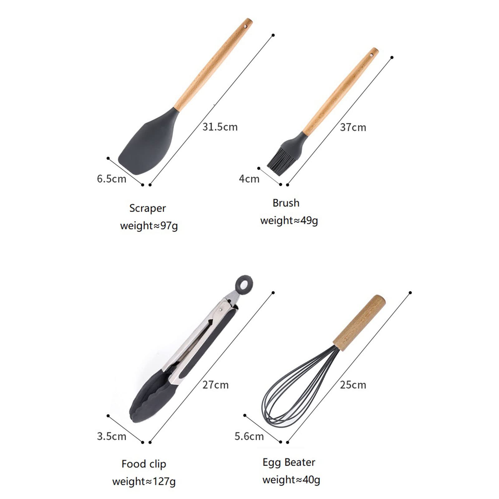 Set di utensili da cucina, 12 pezzi, in silicone, con manico in legno, spatole termiche per utensili antiaderenti