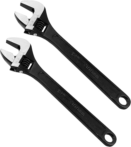FUNSUEI 2 llaves ajustables de óxido negro de 12 pulgadas, llave movible de alta resistencia con capacidad de mandíbula de 1.575 in de ancho, acero