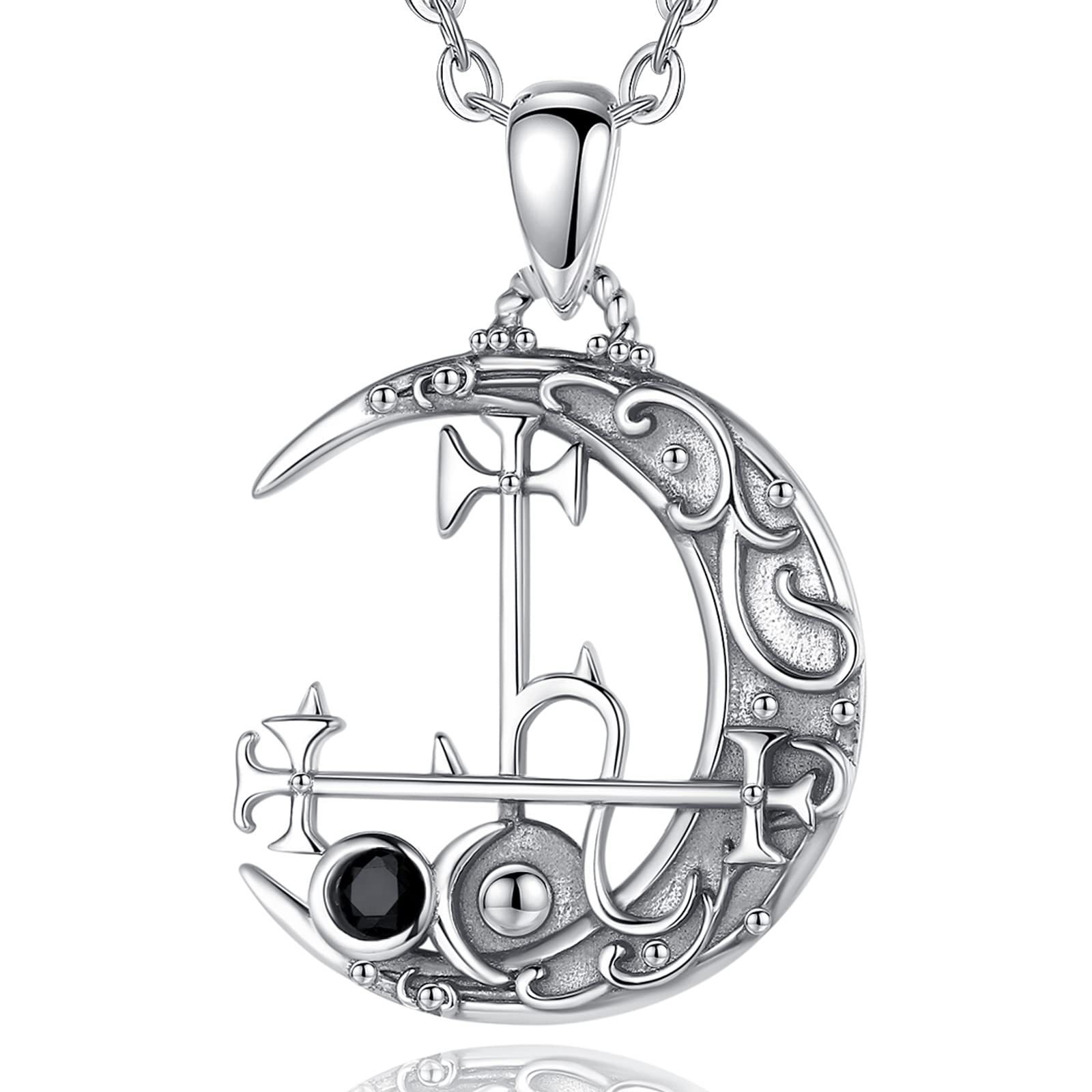 INFUSEU Triple Luna Diosa Collar de Plata de Ley 925 Colgante Pagano Wiccan Magia Diosa Hécate Lilith Amuleto Protección Joyería para Mujeres Hombres