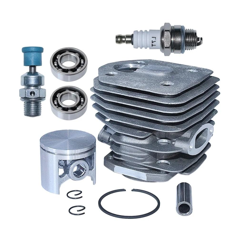 Pistón de Cilindro de 45 mm KT Compatible con Motosierra Hus 254, 154 XP, 254XP y 238. Bujía, válvula de descompresión y cojinete. Accesorios para cortacésped