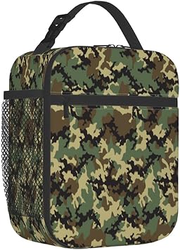 Camouflage Army Green Lunch Box Thermal Cooler Bento Tote Bags Portable Insulated Lunch Bag for Girls Boys, Kids Lunch Box for School Beach Picnic Travel