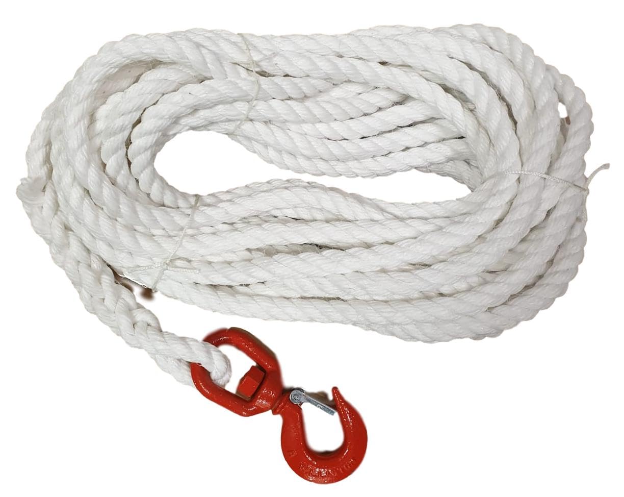 18mm Gin Wheel Rope Staple Spun Scaffolding Rope with Swivel Hook Scaffold Building Roofing (10 Metres)