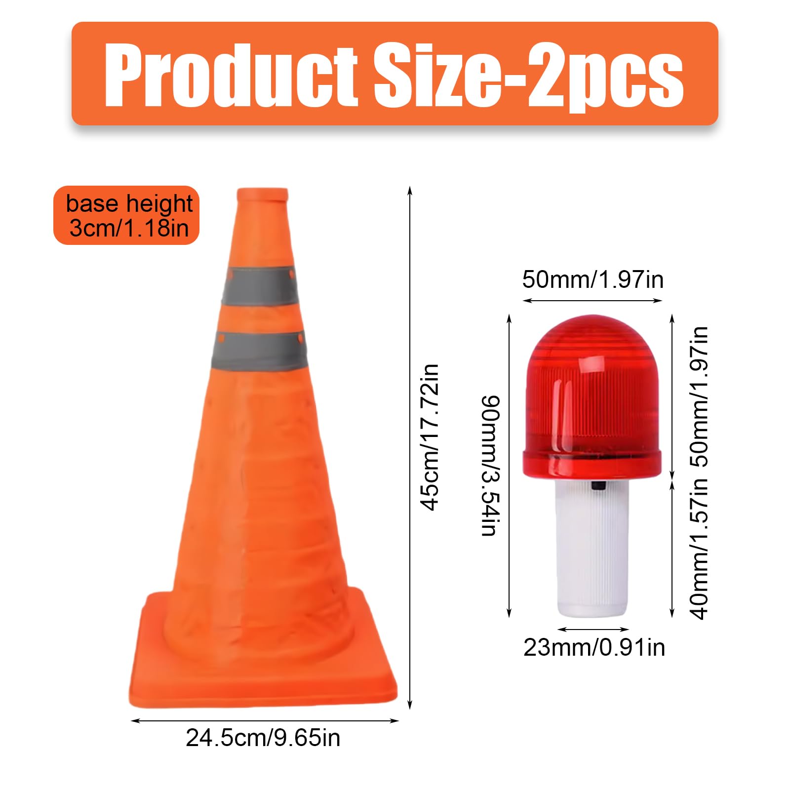 2 Stück Faltbar Leitkegel, 45cm Faltkegel Warnkegel, Reflektierender Verkehrskegel, Mehrzweck-Popup-Reflektierender Sicherheitskegel, Faltbar Warnkegel Sicherheitskegel, Leitkegel Faltbar
