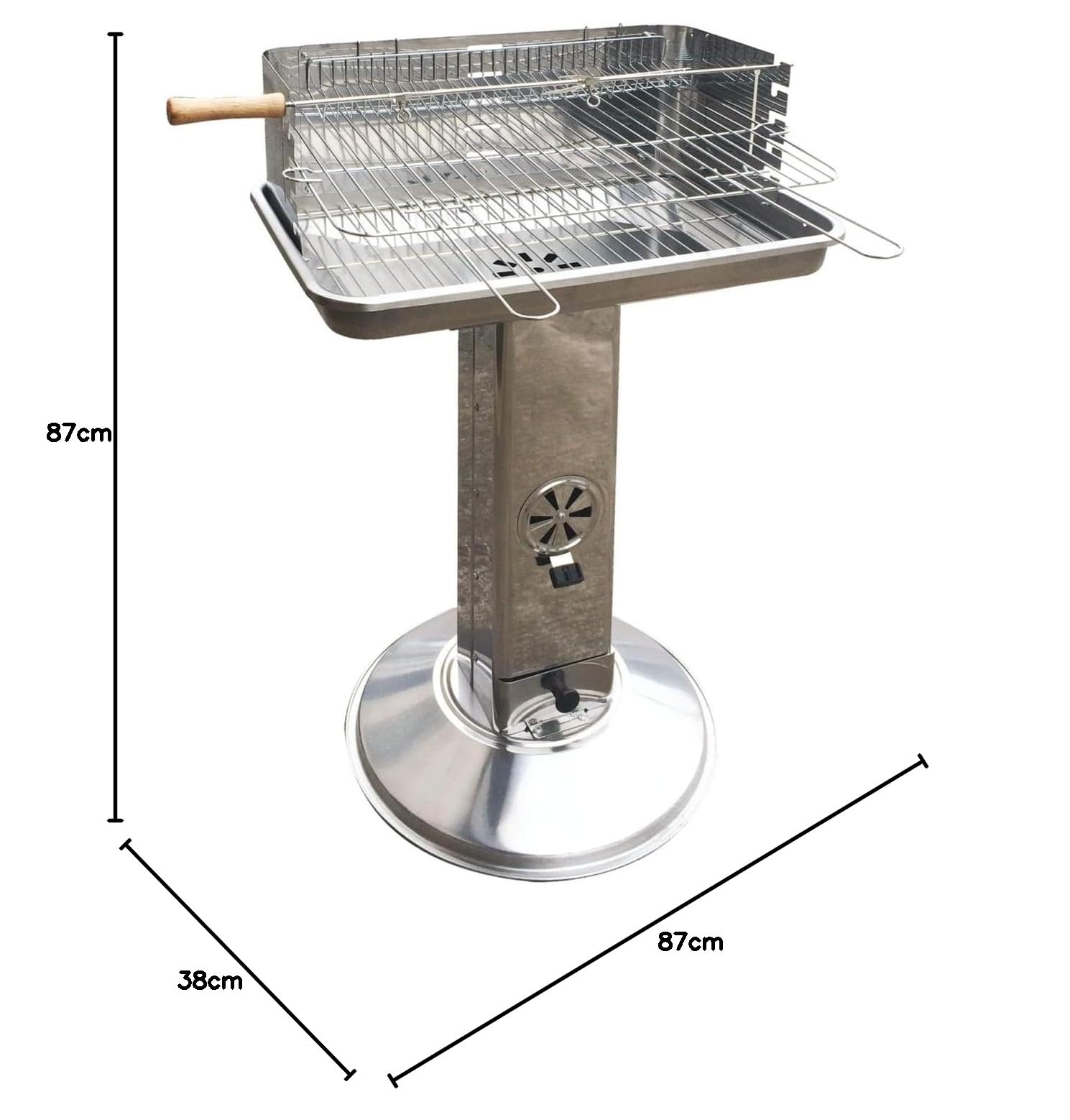 Grill węglowy ze stali nierdzewnej 58 x 38 cm wrzeciono do pieczenia
