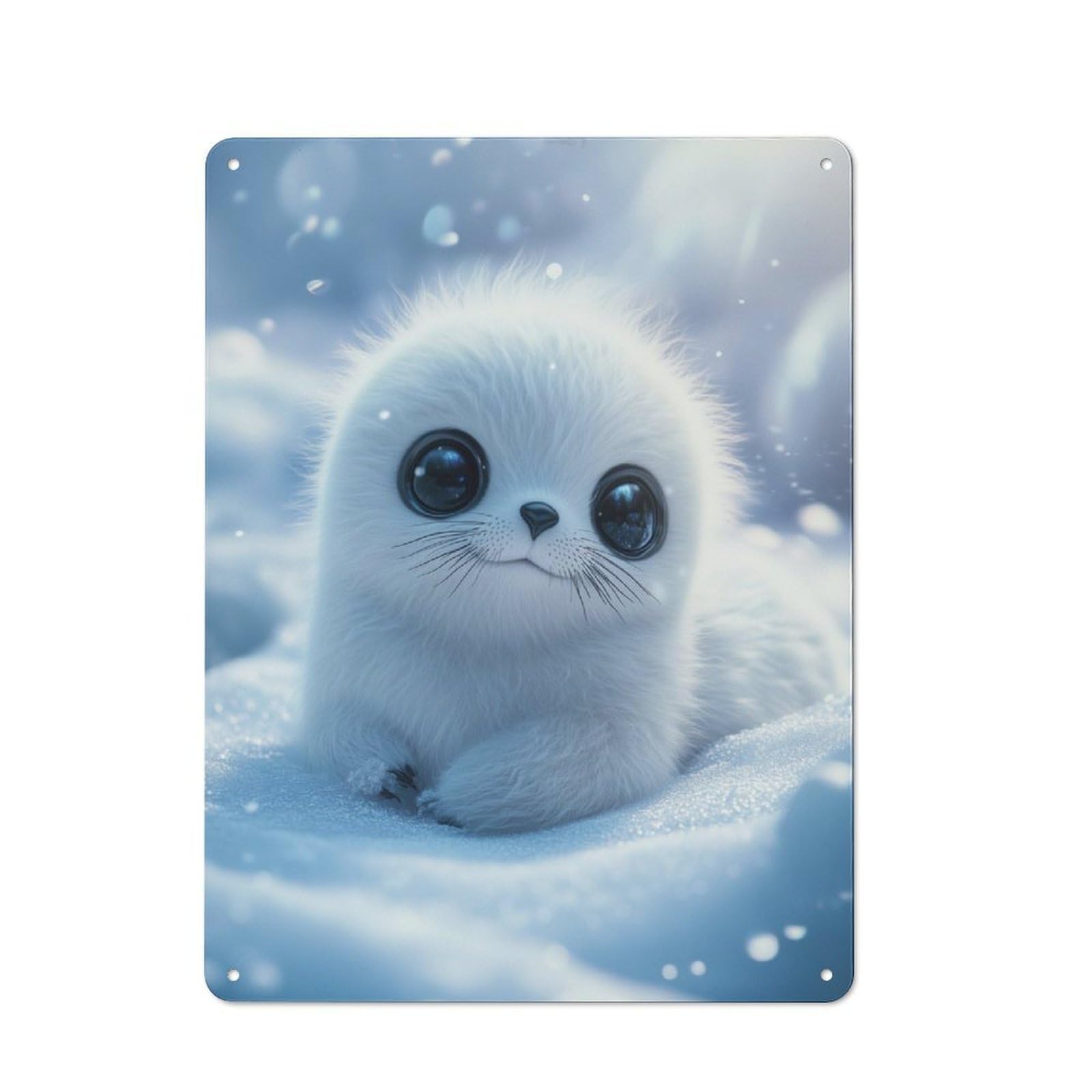 Junmoney Cute Baby Seal In Snow For Garden Room Or Summerhouse, Rustic Tin Sign 40X30cm, Wall Decor For Garden Rooms And Summerhouses