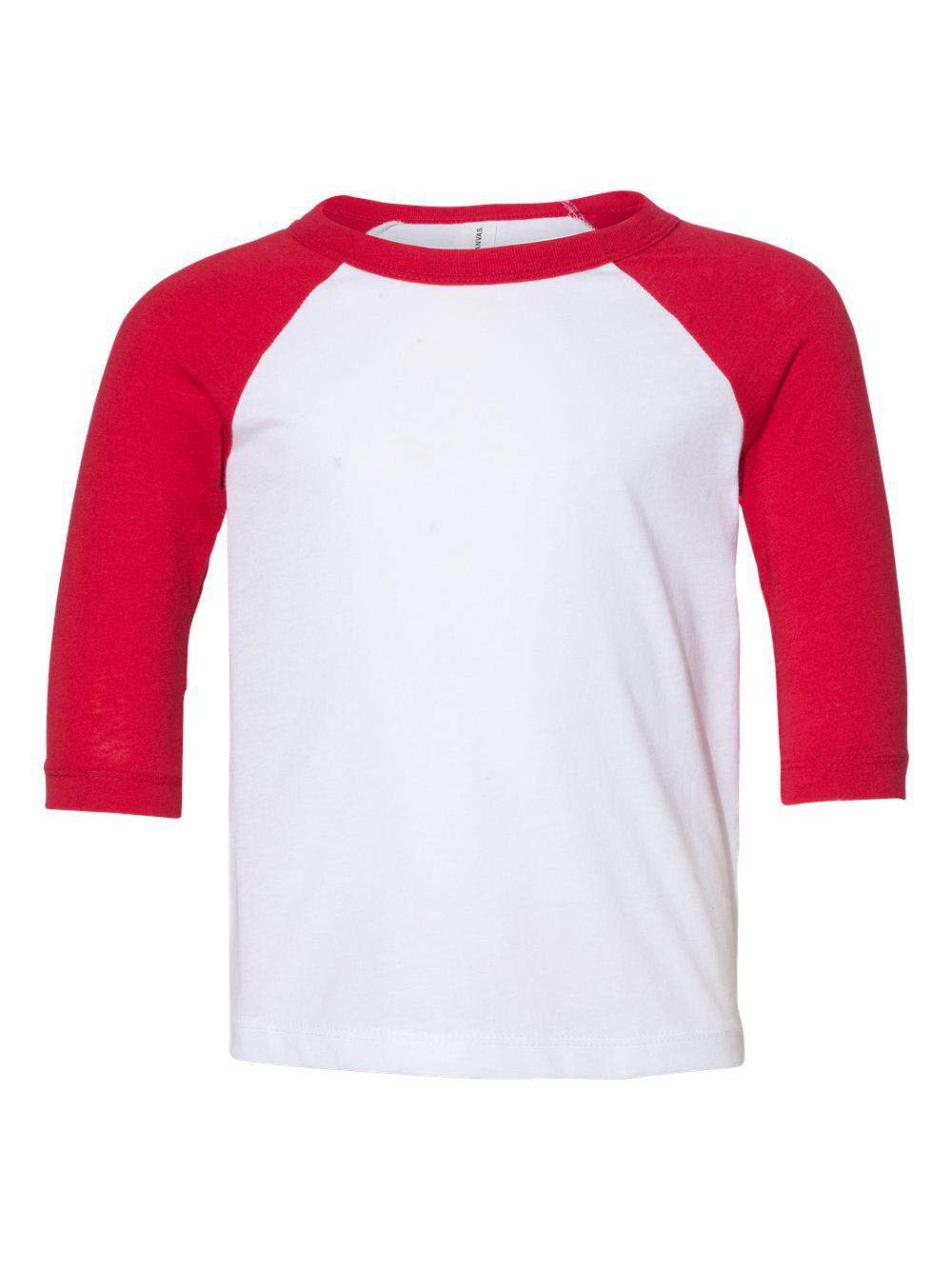 Bella + Canvas Toddler 3/4-Sleeve Baseball T-Shirt,WHITE/ RED,3T