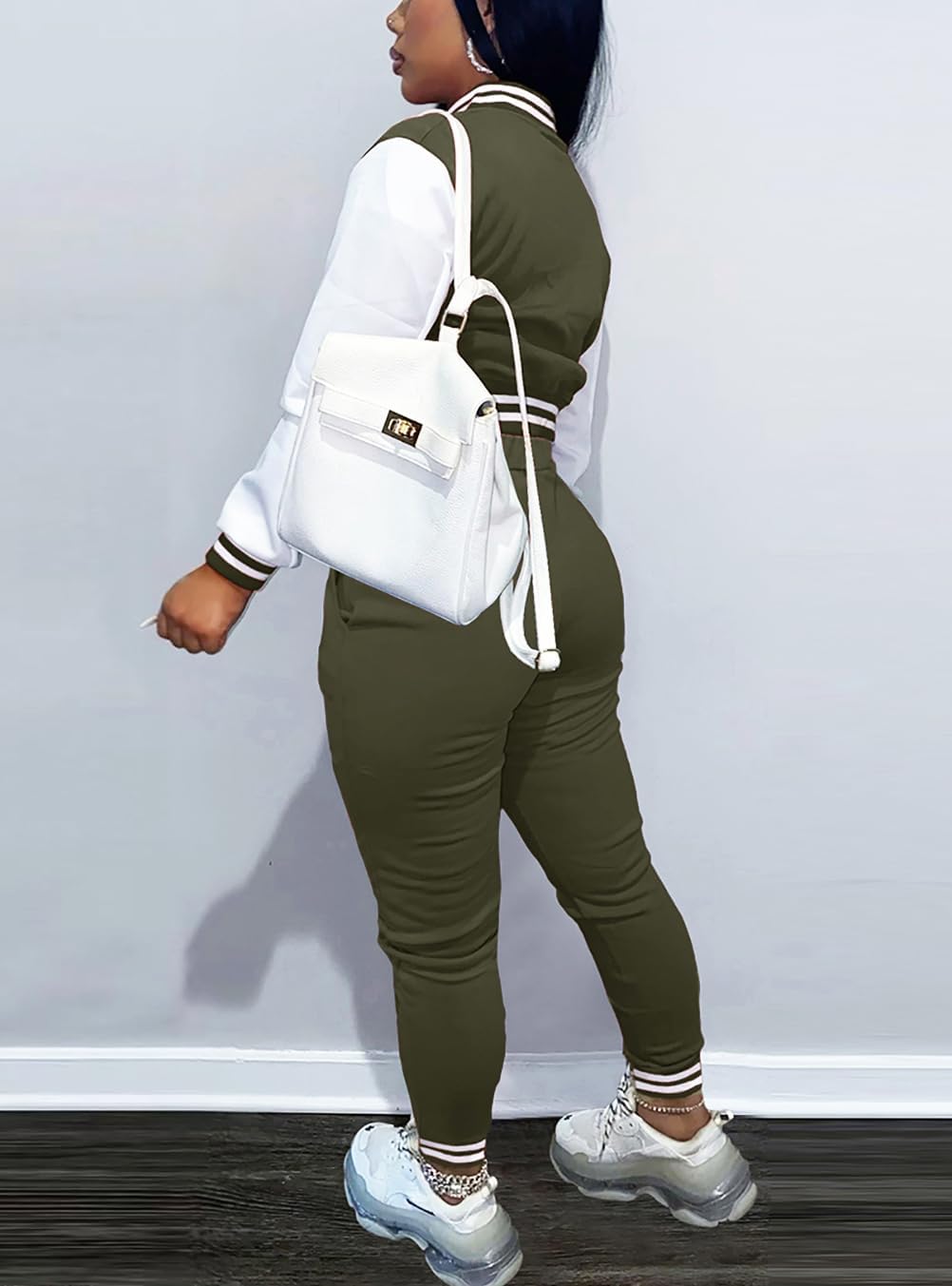 Fooullaide Women's Varsity Jacket Sweatsuit 2 Piece Tracksuit Crop Top Button Down Letterman Jackets Pants Sets - Image 6