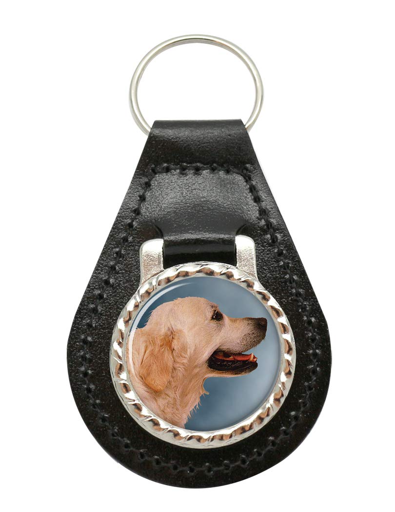 Giftshop Uk Unisex Black Leather And Silver Metal Golden Retriever Leather Key Fob