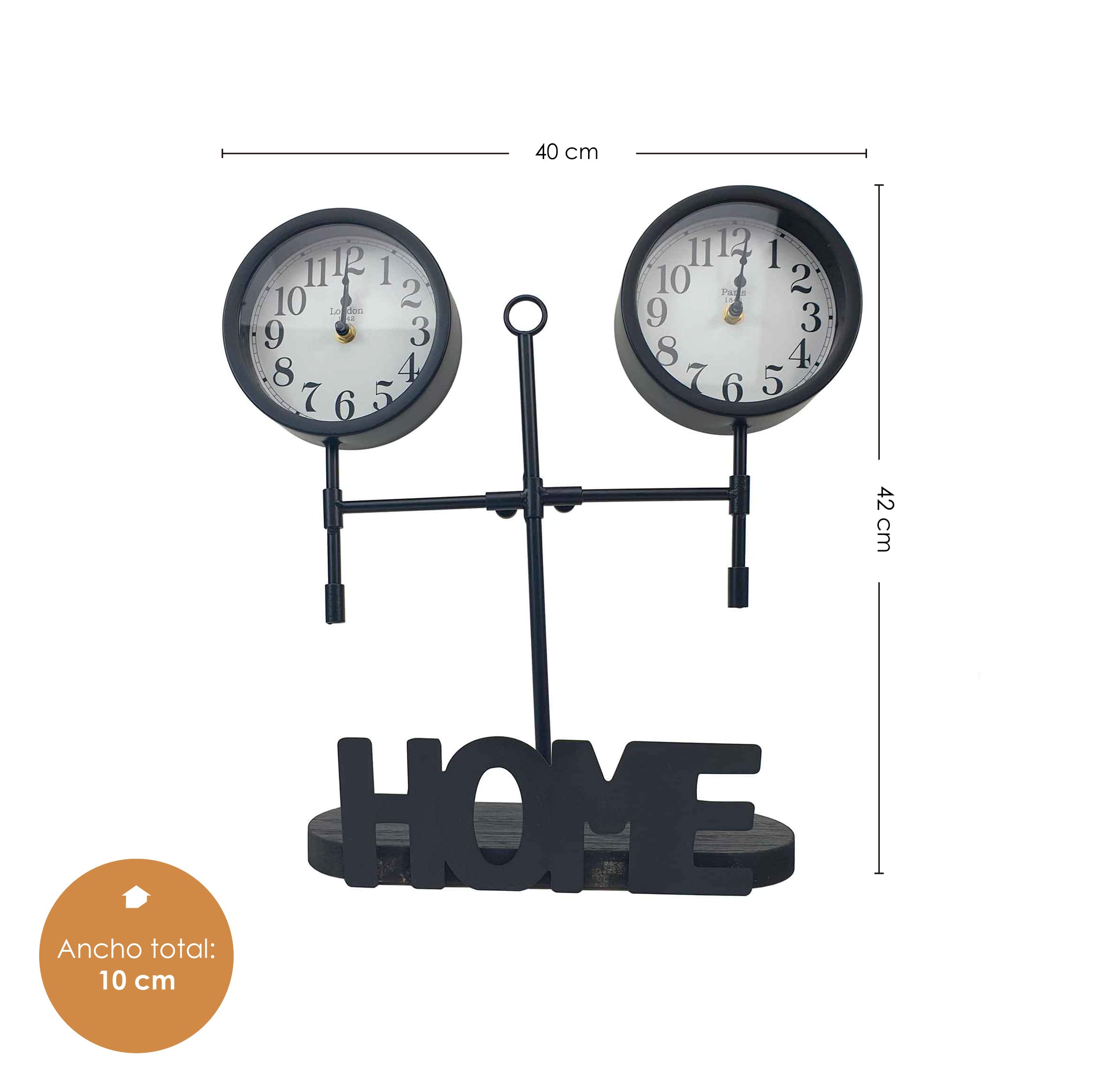 THE SECRET HOME Reloj Decorativo Analógico de Sobremesa en Madera y Metal - Ideal para Recibidor, Salón, Dormitorio - 42 x 40 x 10 cm (Modelo 4)
