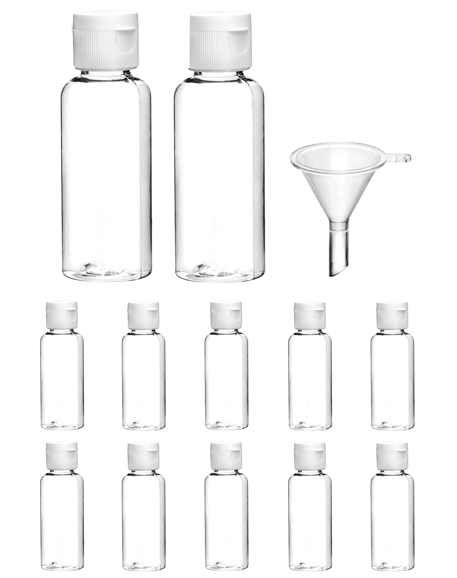 QWORK® 12 Pezzi Bottiglie Da Viaggio Da 50 Ml, Flaconi Da Viaggio Per Articoli Da Toeletta, Trasparenti, Con Imbuto Piccolo Per Shampoo, Gel Doccia, Lozione, Struccante