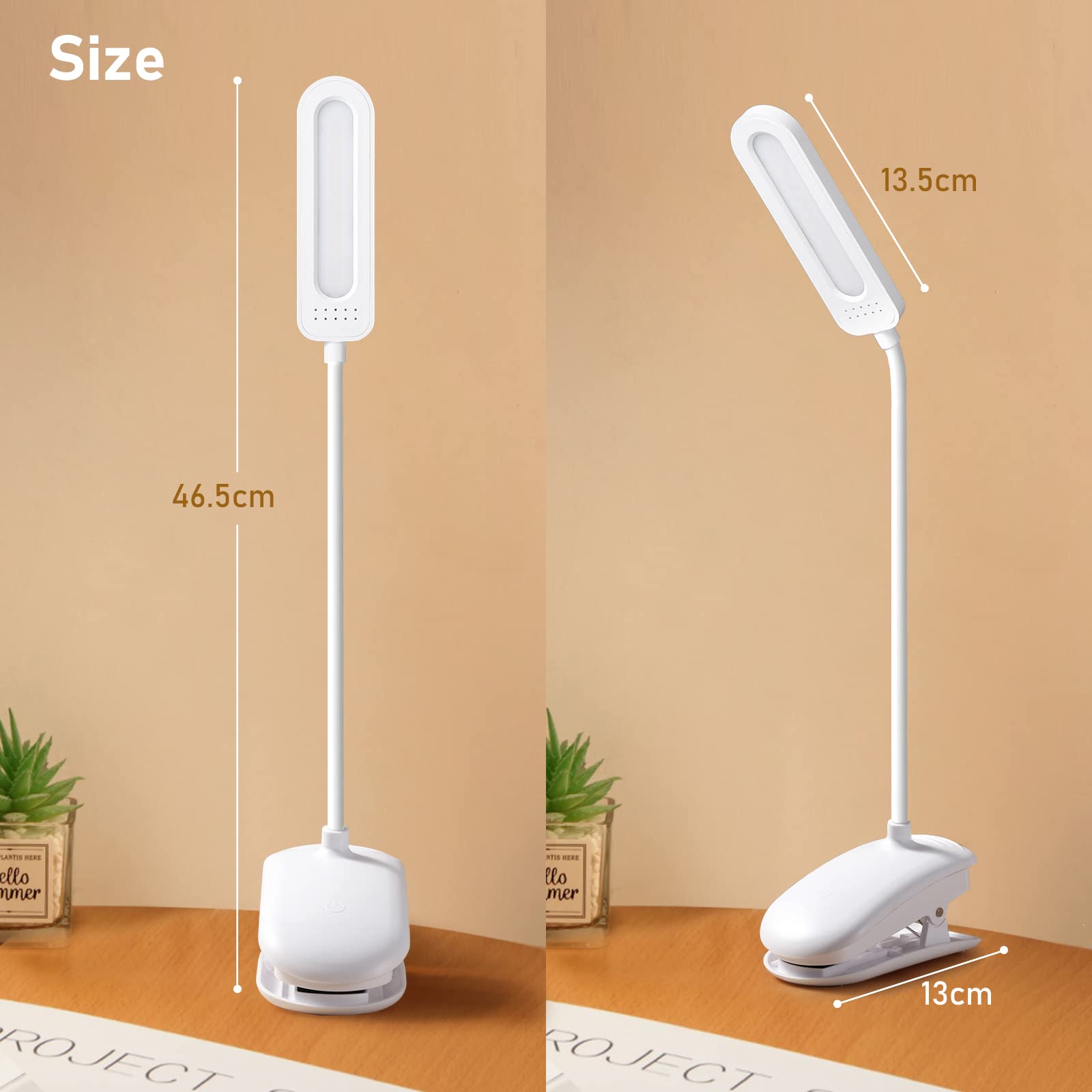 Diboniur Zacisk biurkowy, lampa do czytania LED, elastyczna lampa 360°, klips dla dzieci, 3 regulowane kolory i intensywność do nauki i pracy, jasność ochrona oczu