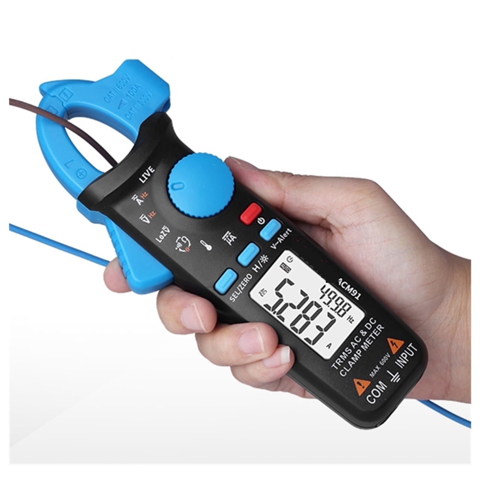 Pinza amperimétrica digital, Medidor De Pinza Digital ACM91 Corriente CA/CC 1mA Valores Eficaces Verdaderos Rango Automático Control En Vivo NCV Temp Condensador Frecuencia Multímetro(ACM91(Blue))