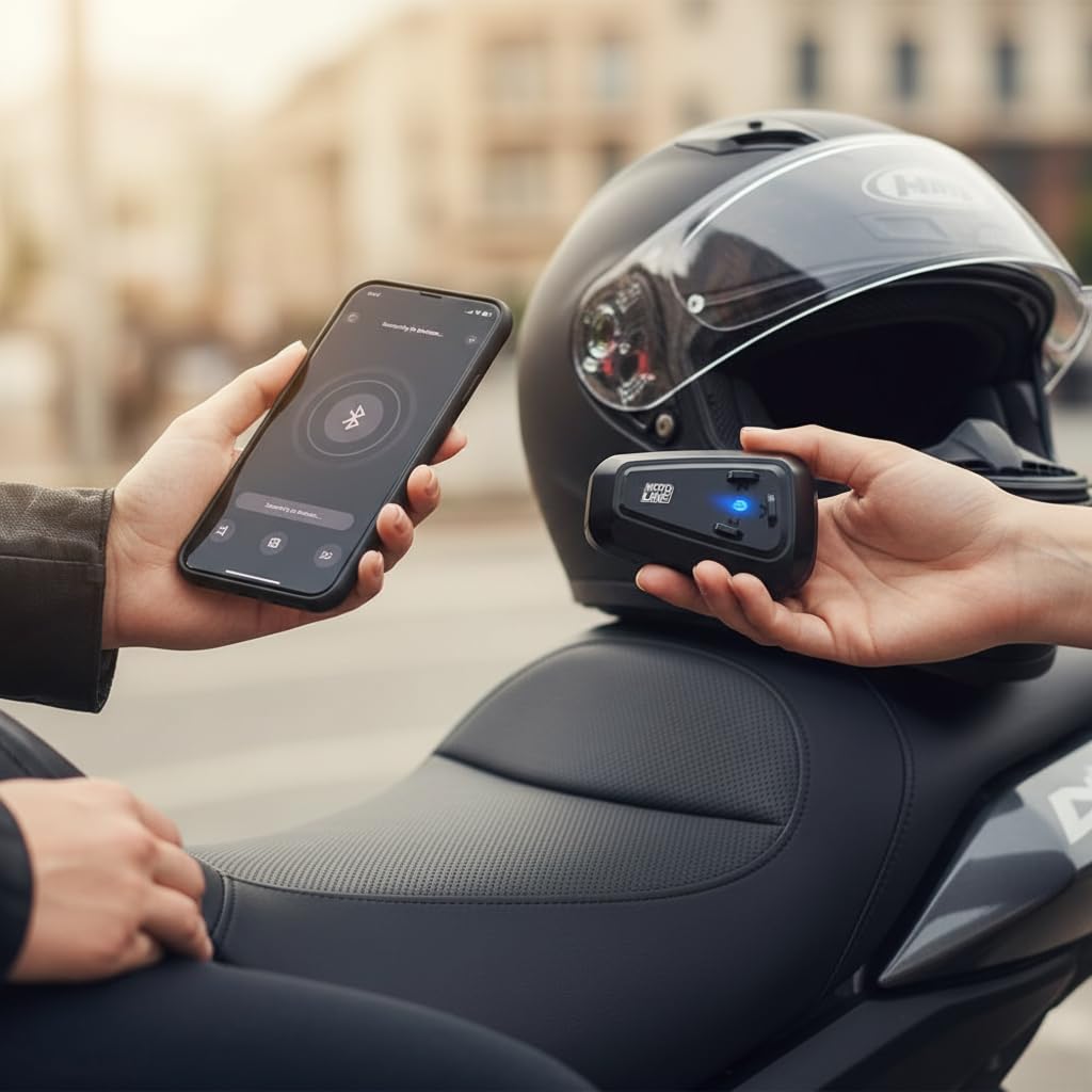 Auricolare Casco Moto Bluetooth con Assistente AI Audio HD IPX6 Doppio Accoppiamento Autonomia 12 Ore