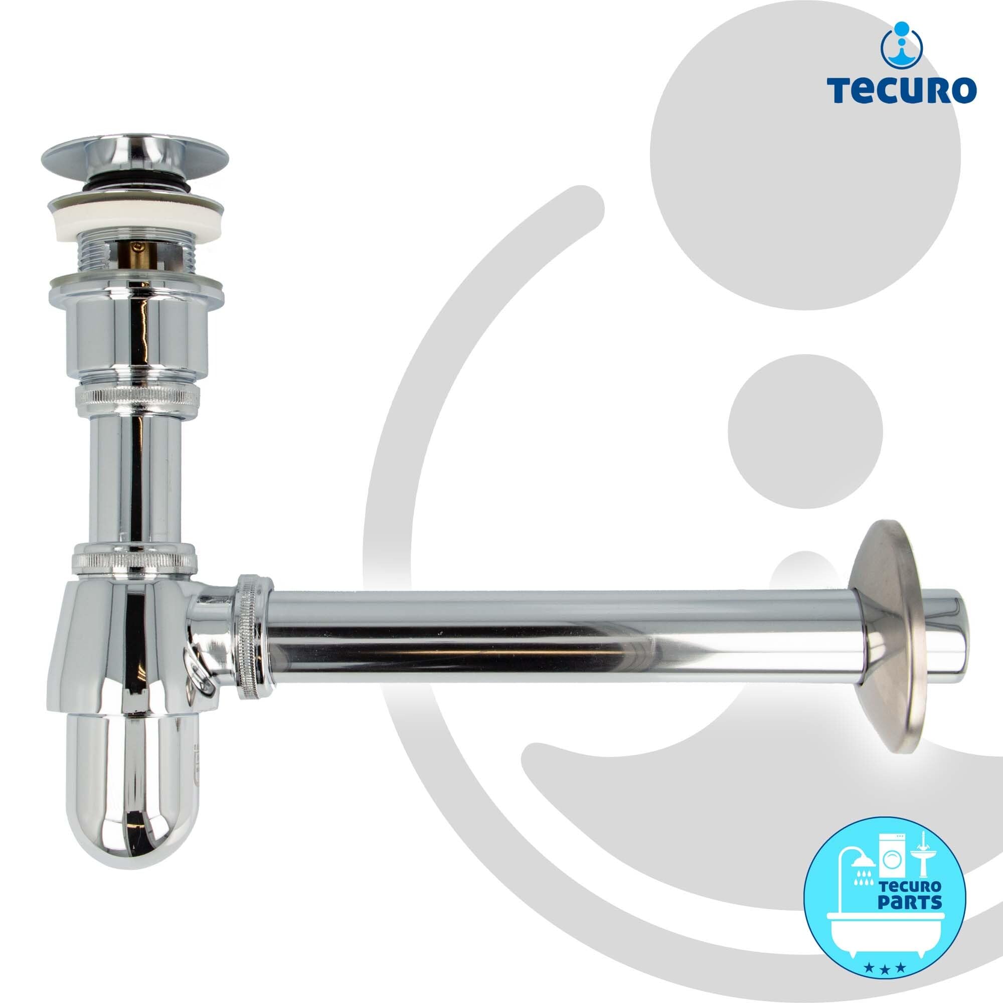 tecuro Siphon extra lang mit Pop Up Ablaufventil verchromt - Universal Set für Waschtisch/Waschbecken